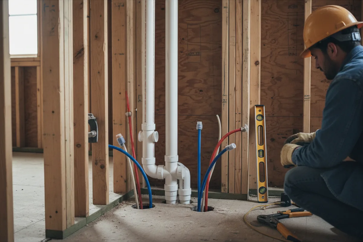 Drain and supply rough-in during Leak Detection in Columbiana